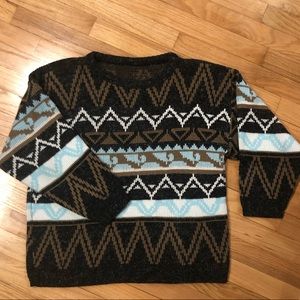 Vintage 80’s Grandpa Geometric Tribal Sweater Crewneck Shoulder pads Size Large